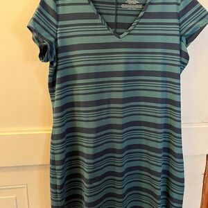 L.L. Bean Teal and Navy Striped Midi Dress